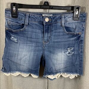 Mudd Blue Jean Shorts with White Lace Trim